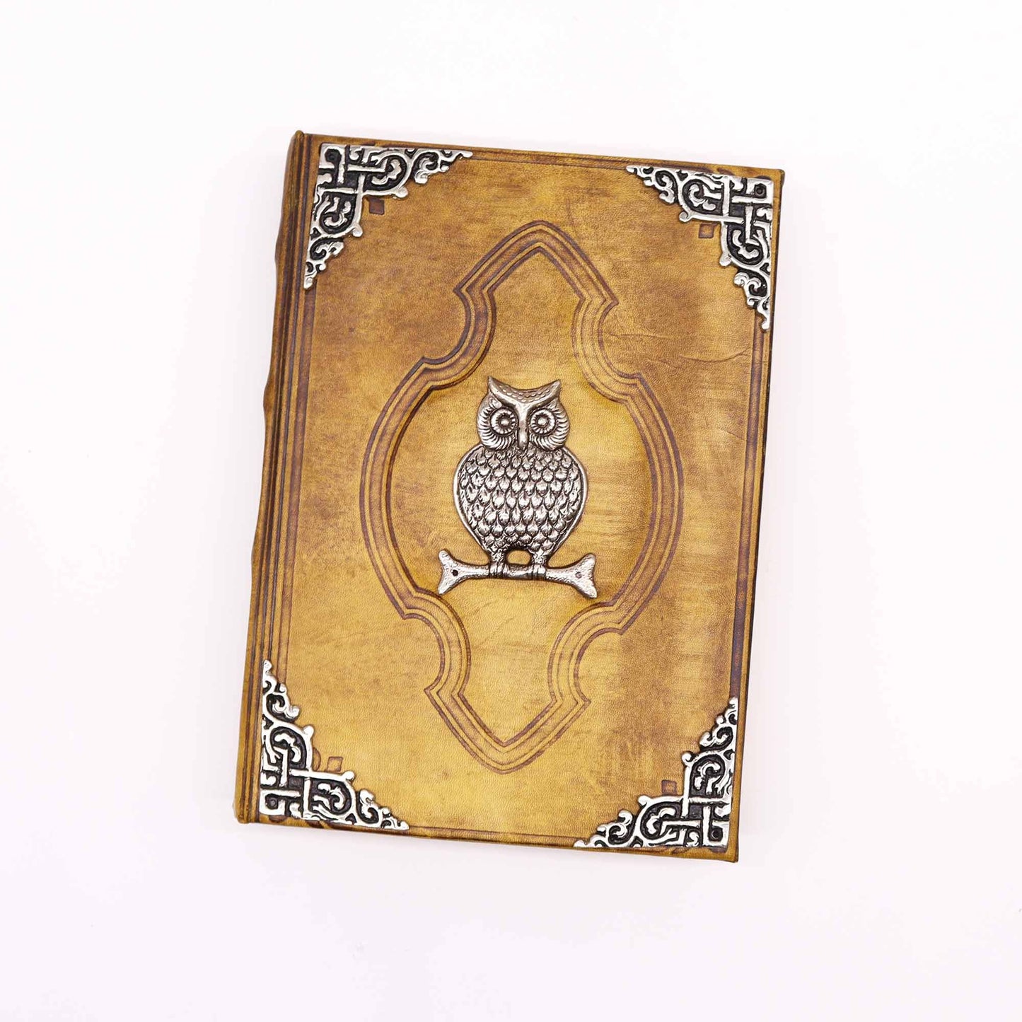 Kreatives Notizbuch Kaffee Tan mit Zink Eule Dekor 200 Deckle Edges Seiten 26x18cm