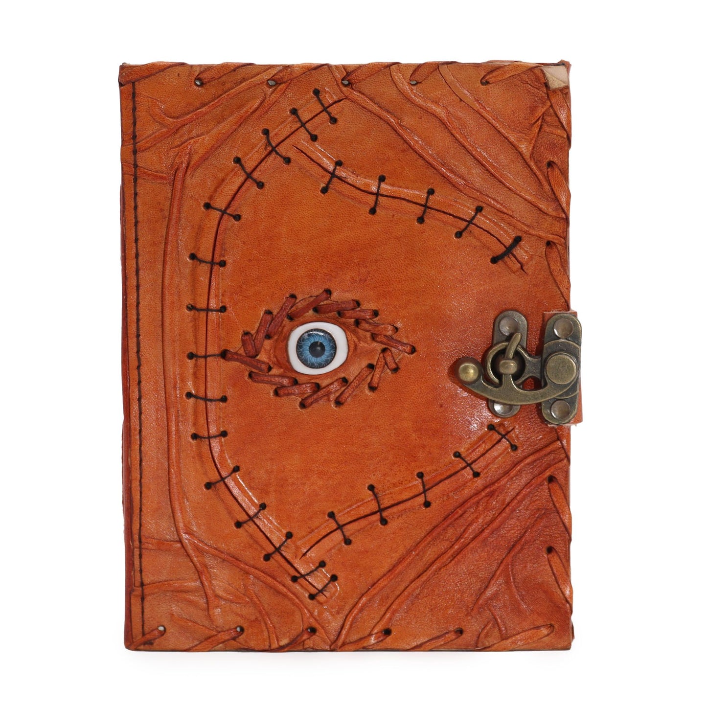 Hellbraunes Tan Buch - Böse Augen Dekor - 160 Deckle Edges Seiten - 20x15cm