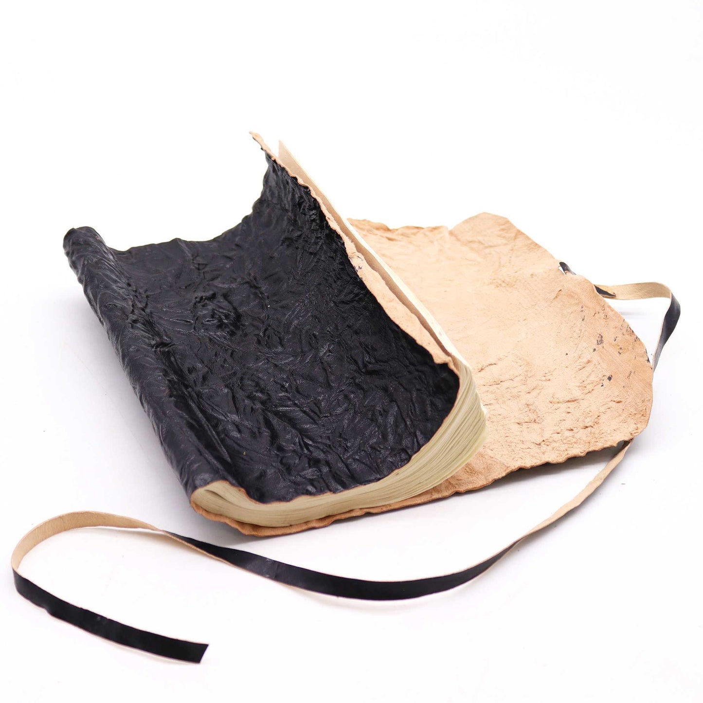 Rundgenähtes Leder Reisetagebuch 96 Seiten Schwarz 21x15cm