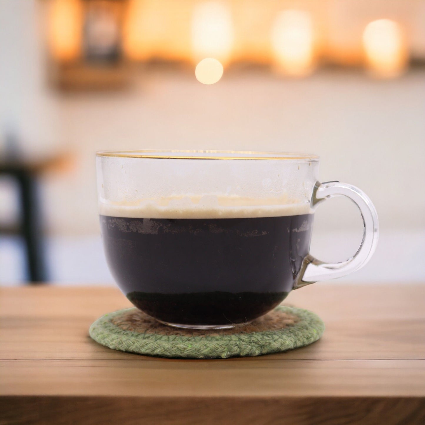 Natürliche Untersetzer Jute und Baumwolle 10cm Set von 4 Olivenrand