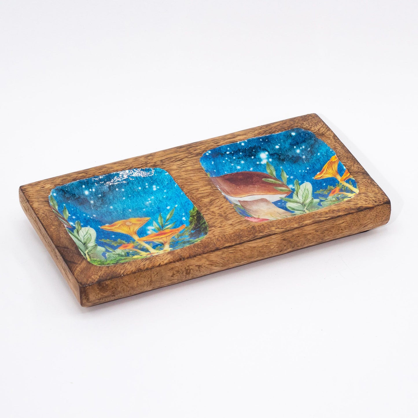 Doppelte Schmuckschale 20x10x2.5cm - Pilzdesign Teal