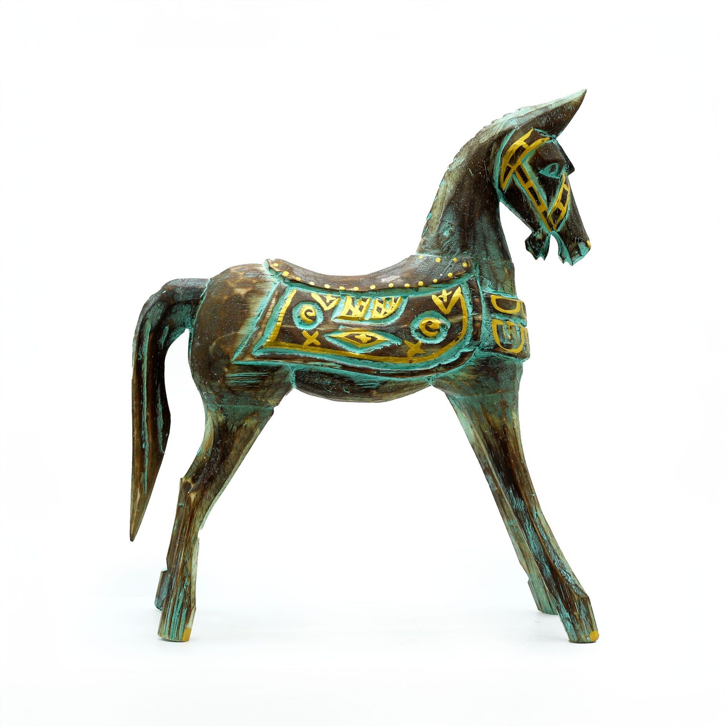 Mittelgroßes Gold-Und-Türkis-Pferd 25 Cm