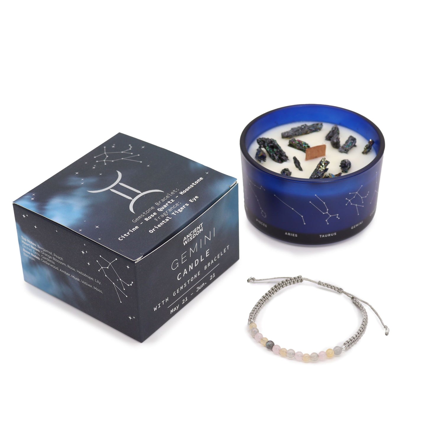 Zodiac Kristallkerze Mit Edelsteinarmband - Zwillinge