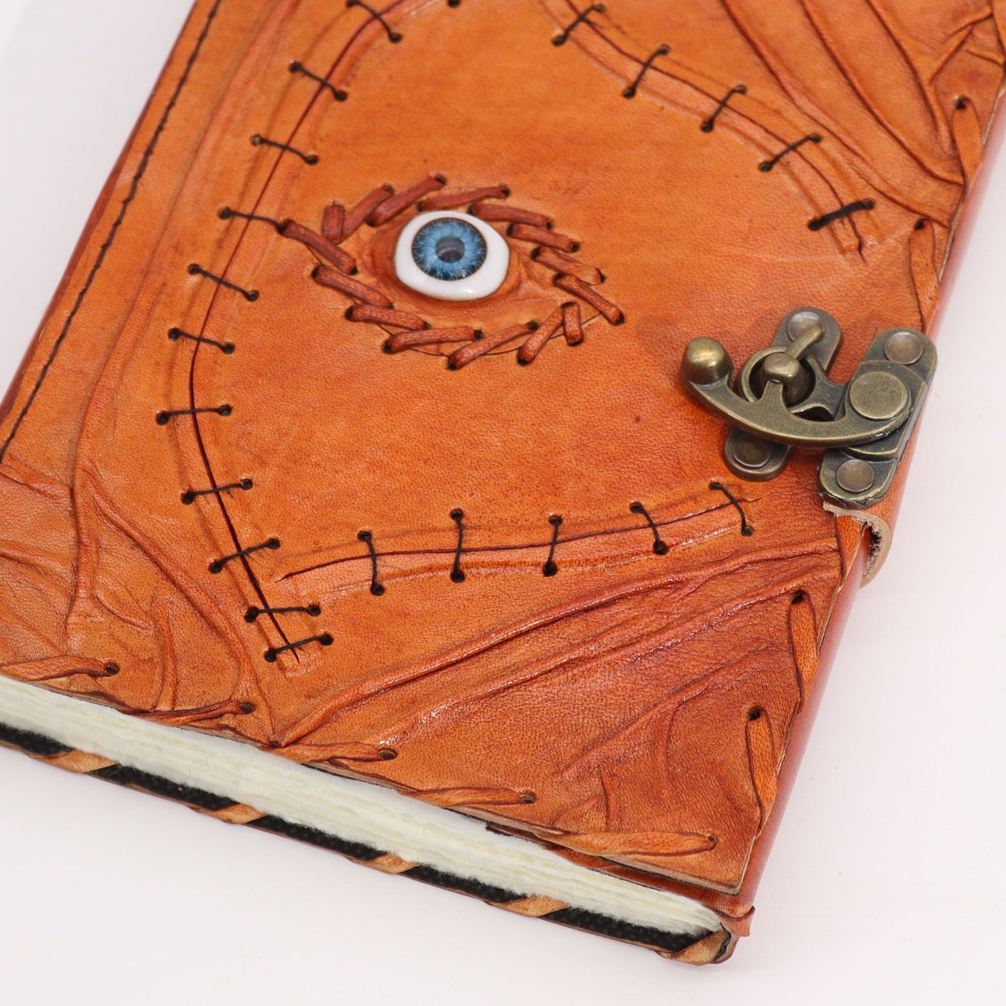 Hellbraunes Tan Buch - Böse Augen Dekor - 160 Deckle Edges Seiten - 20x15cm