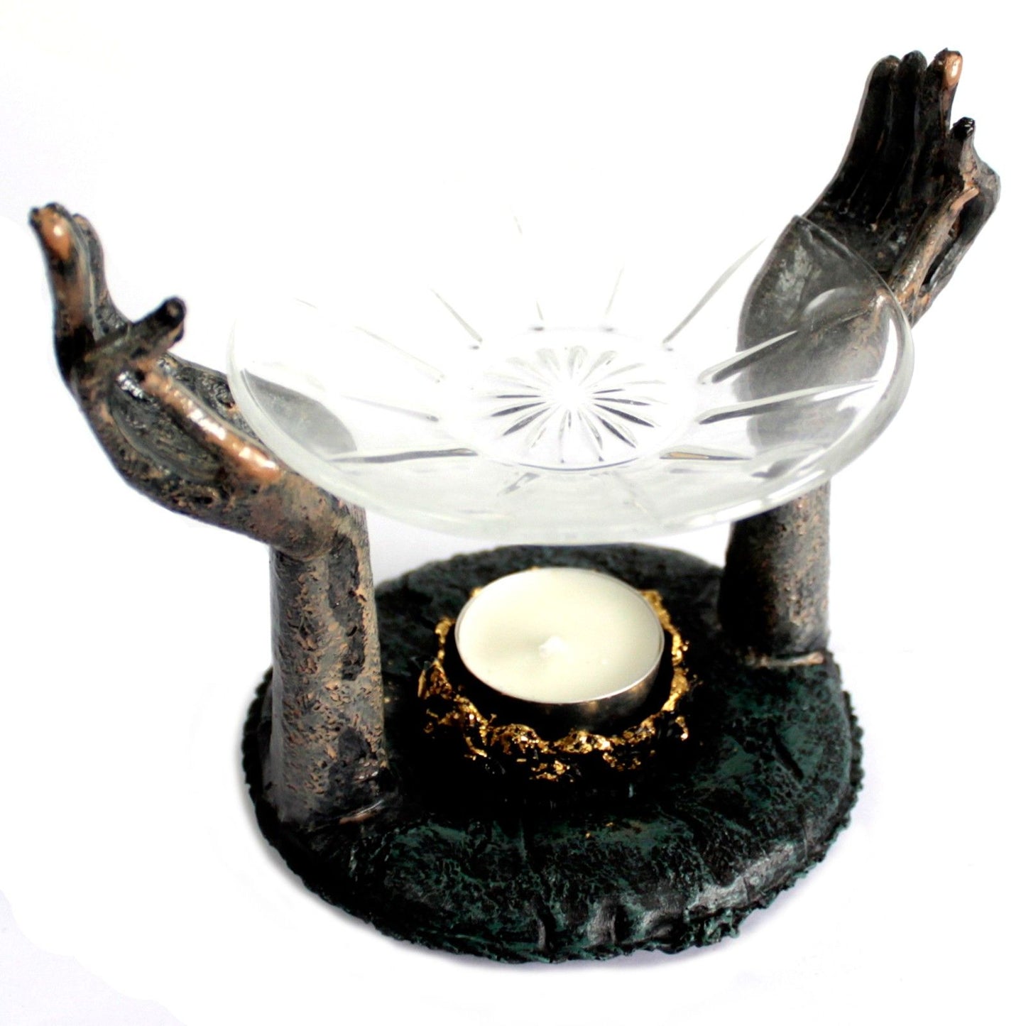 Antiker Buddha Om Hände Ölbrenner