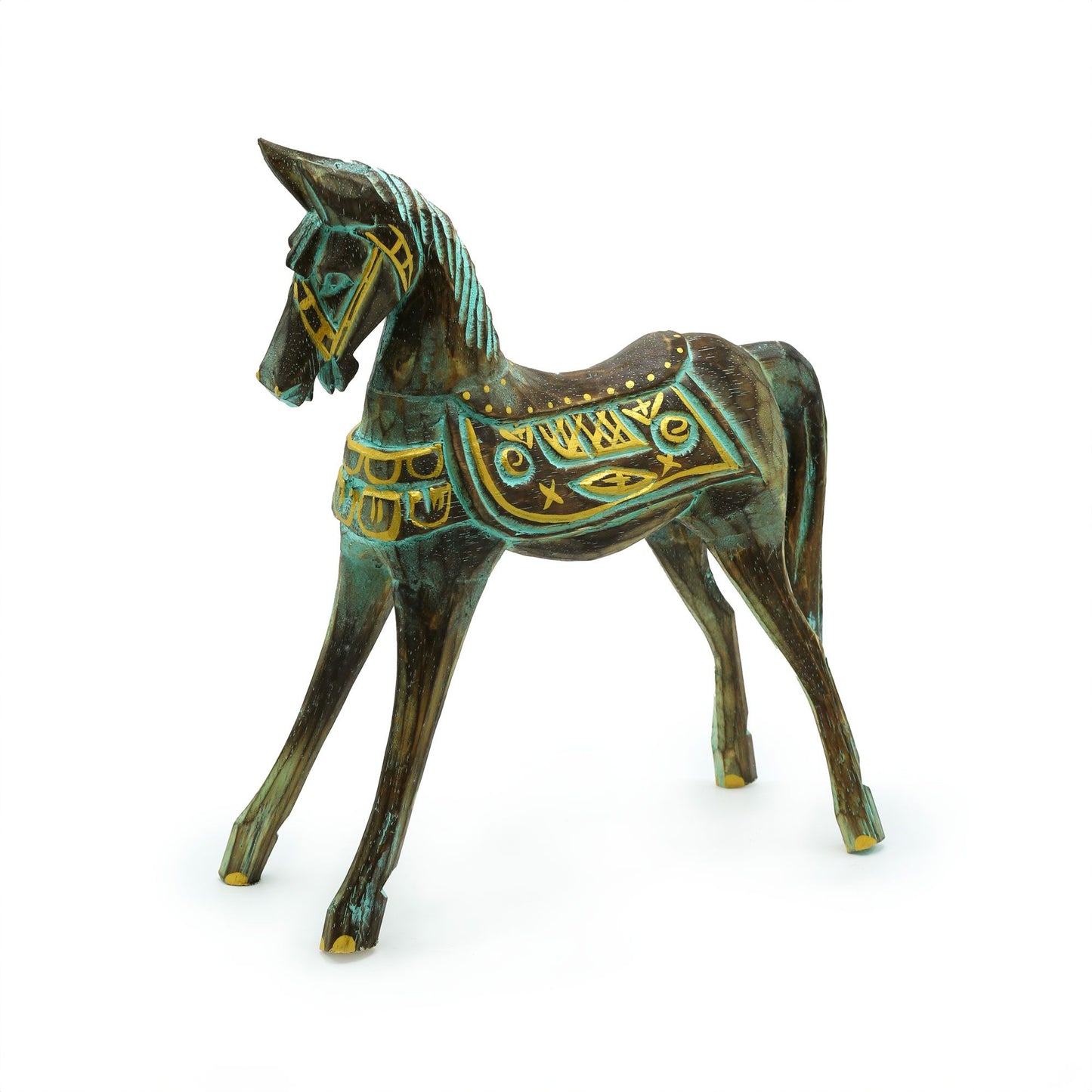 Mittelgroßes Gold-Und-Türkis-Pferd 25 Cm