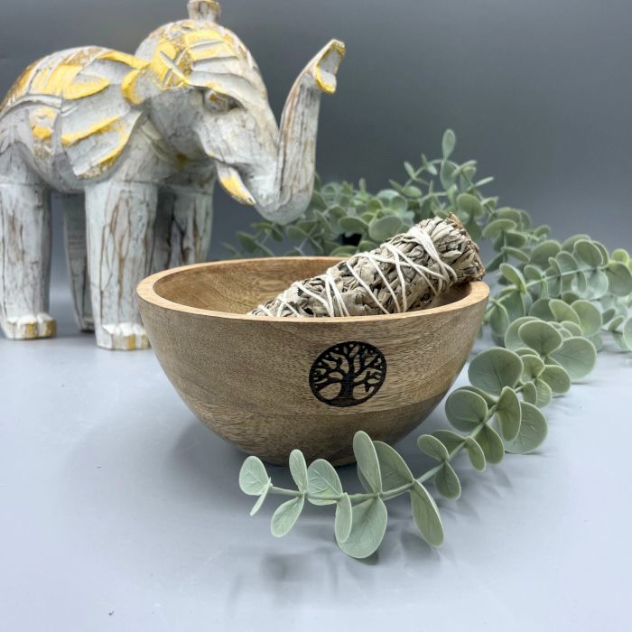Holz Räuchergefäß und Ritual Opfergaben Schale - Baum Des Lebens - 14x7cm