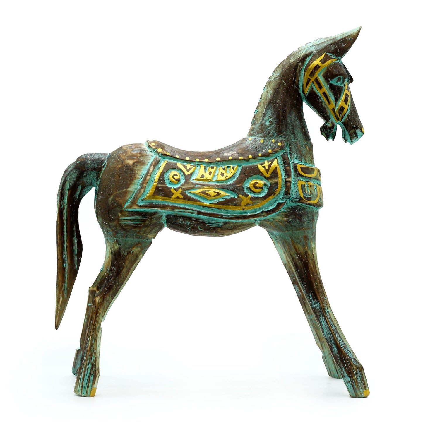 Mittelgroßes Gold-Und-Türkis-Pferd 25 Cm