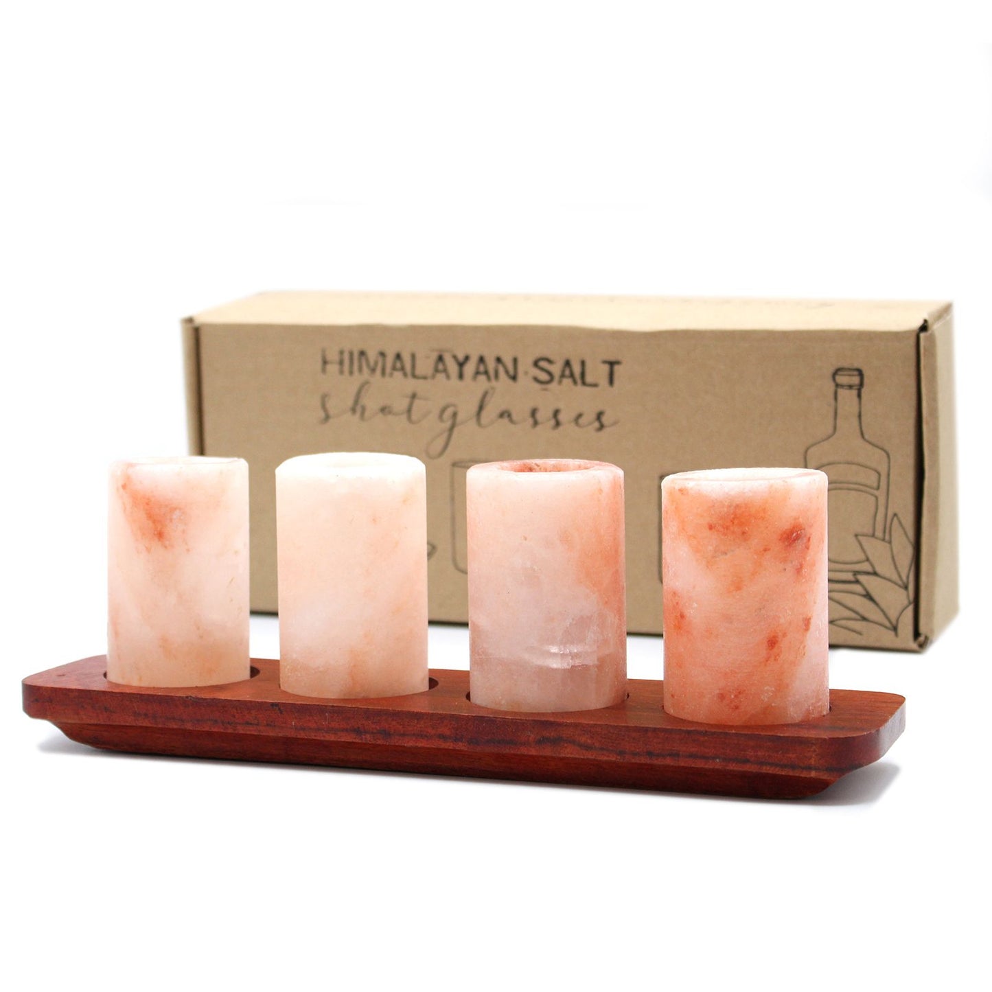 Set Mit 4 Himalaya Salz Schnapsgläsern Und Holz Servierständer