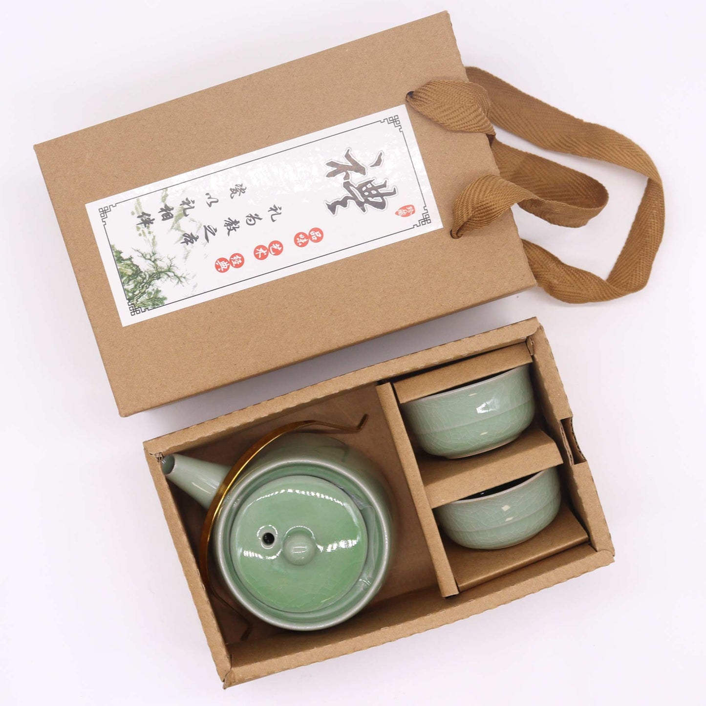 Kräuter Jade Teekannen Set - Kanne Und Zwei Tassen