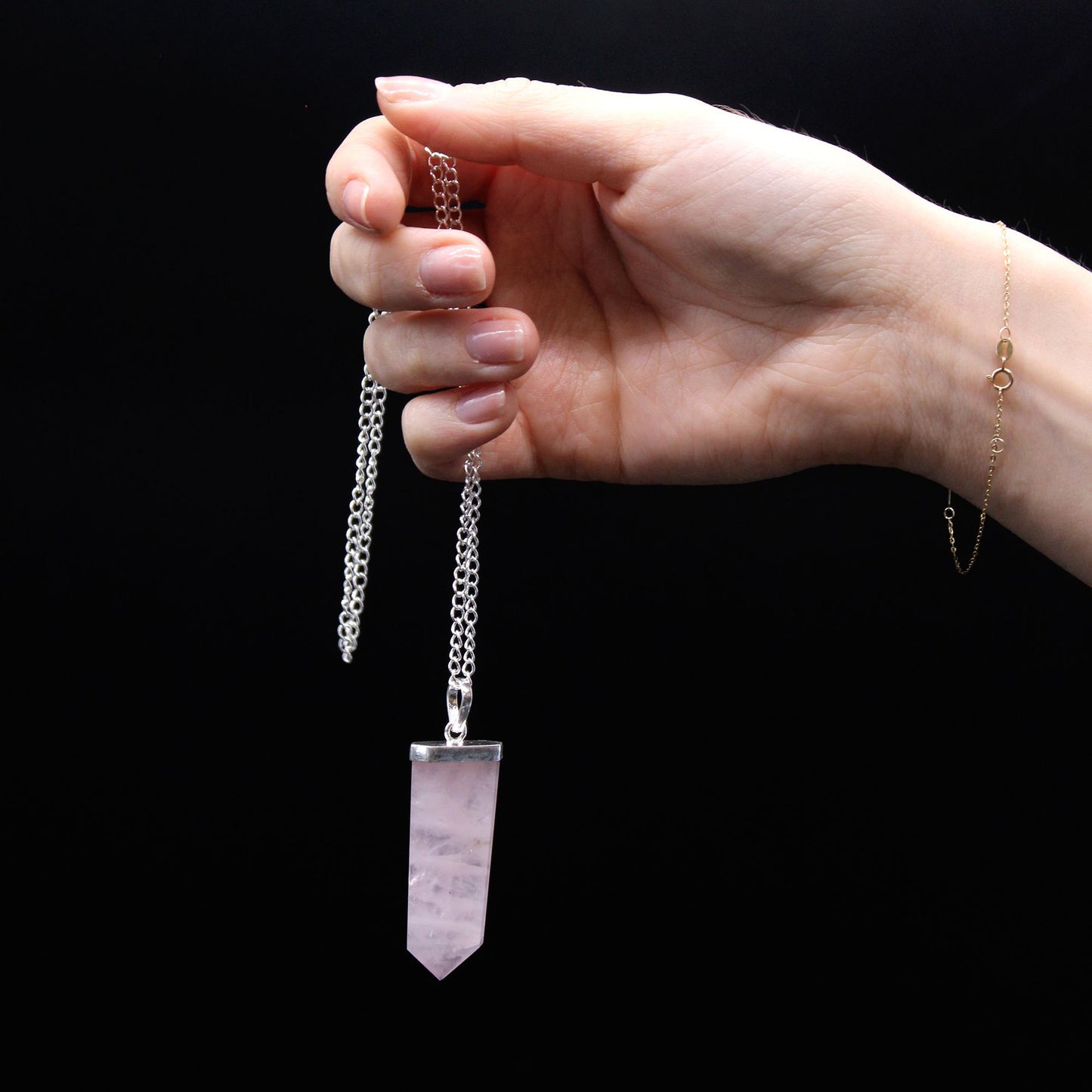 Edelstein Flach Bleistift Anhänger - Rosenquarz
