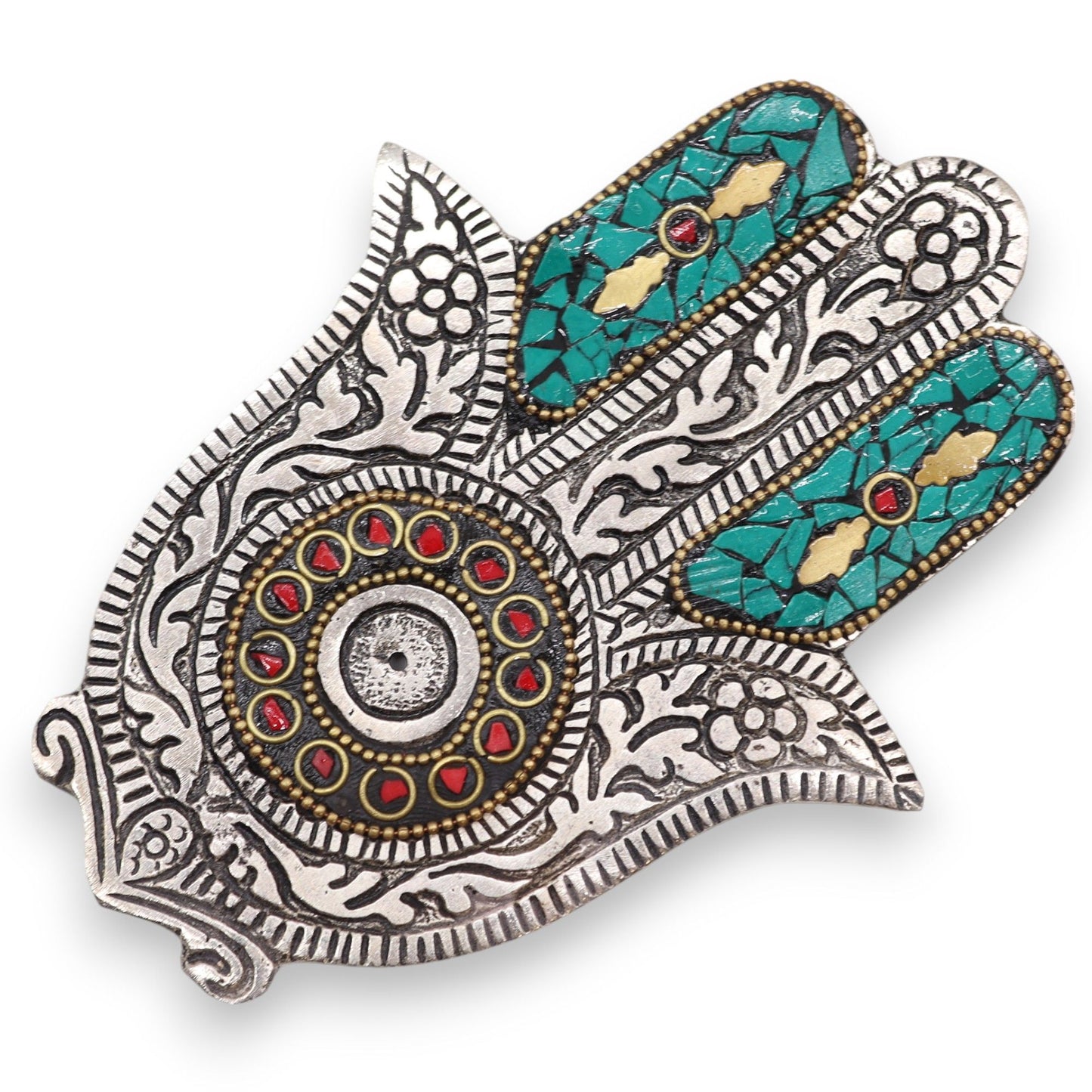 Grüner Kleiner Hamsa Räucherstäbchenhalter 13x5,5cm