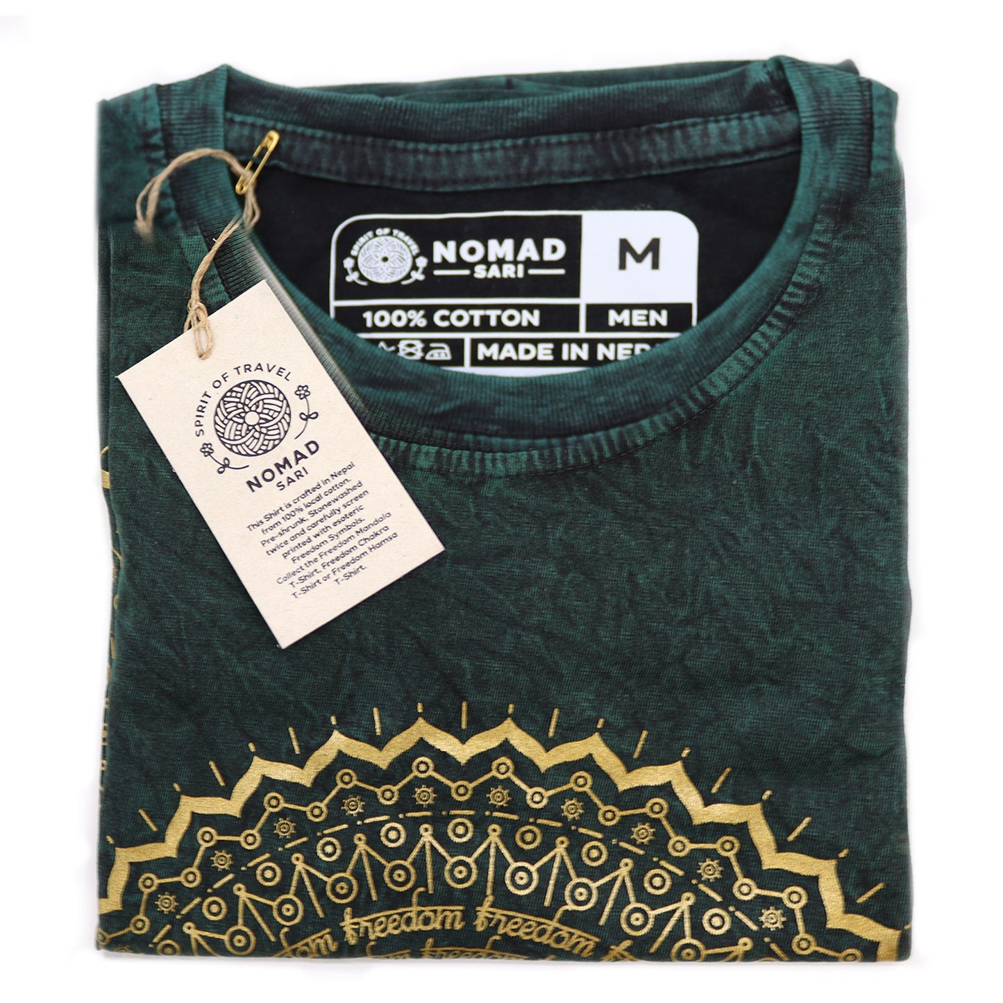 Mittleres Stein-Gewaschenes Mandala T-Shirt In Grün