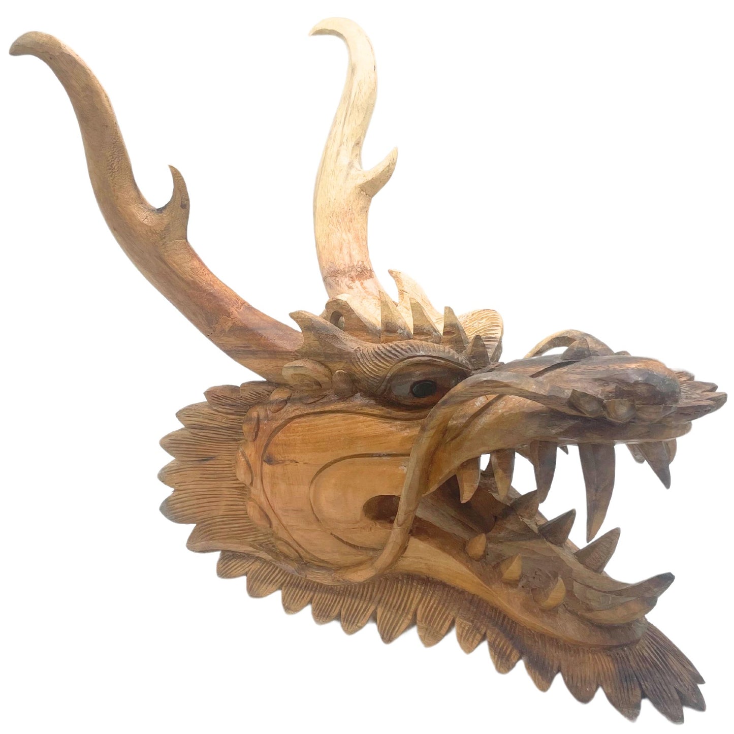 Lebensgroße Drachenkopf Schnitzerei 30 cm