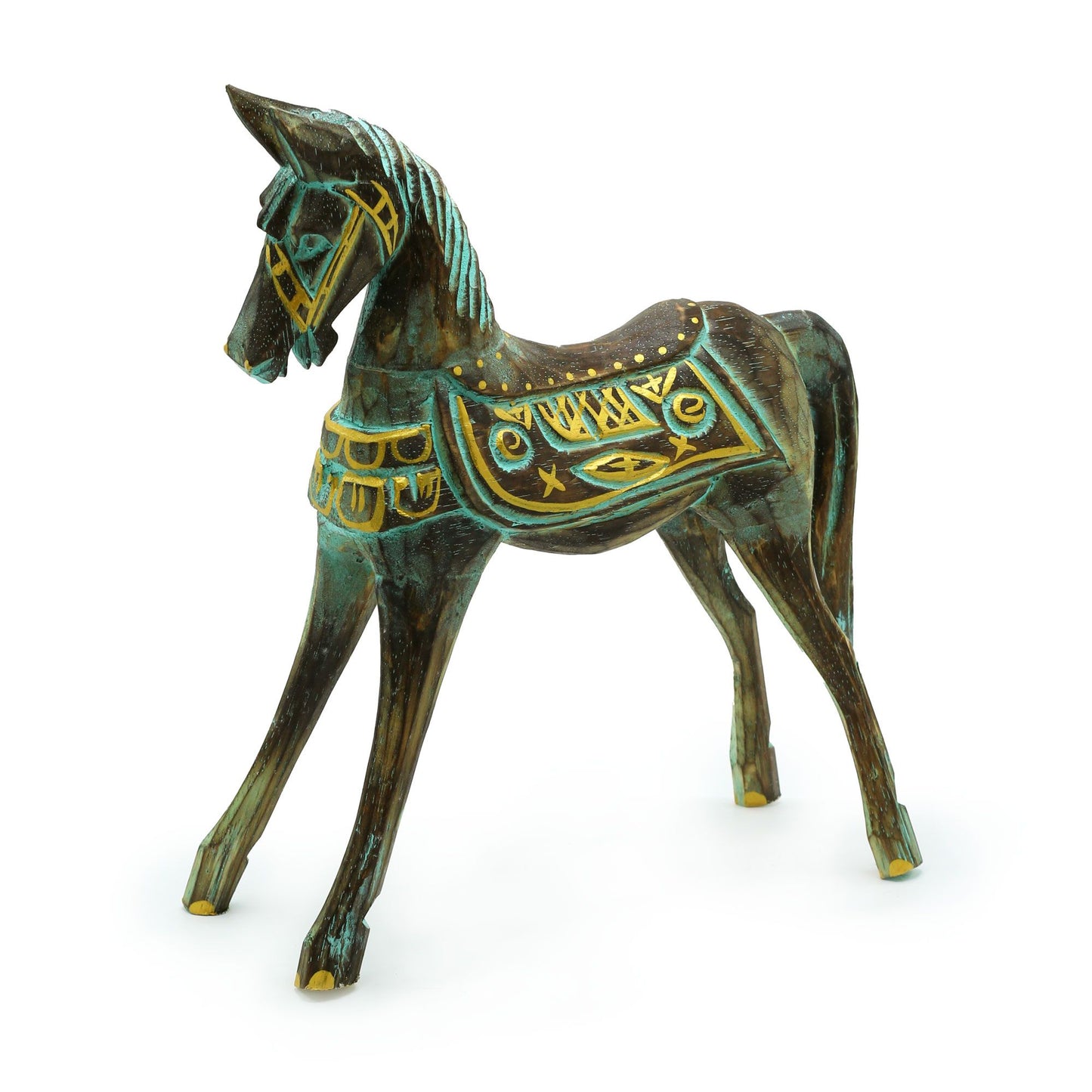 Mittelgroßes Gold-Und-Türkis-Pferd 25 Cm
