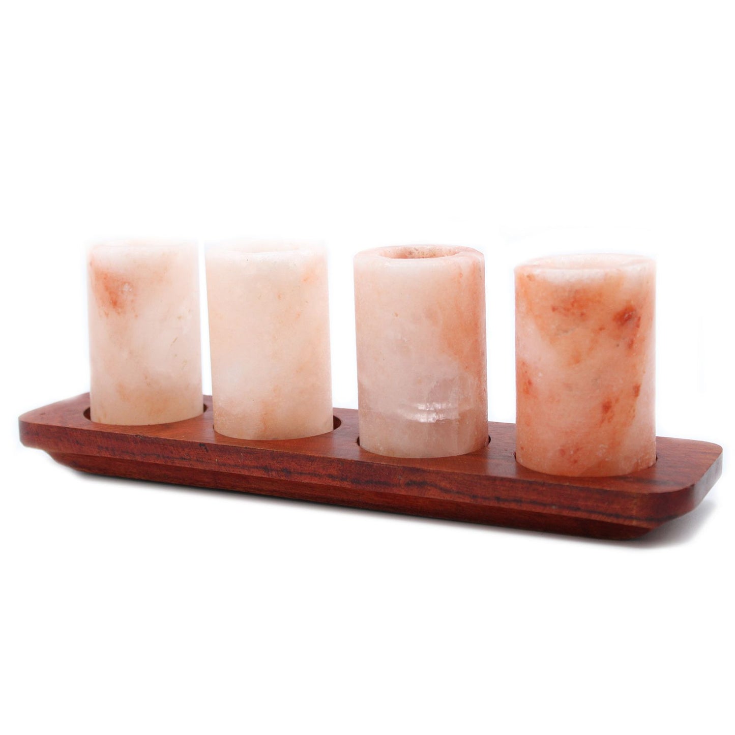 Set Mit 4 Himalaya Salz Schnapsgläsern Und Holz Servierständer