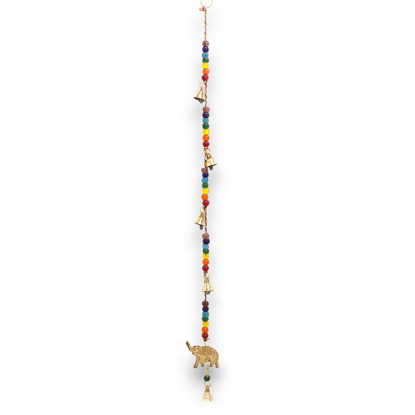 Indische Klangspiel - Messing Elefant Mit Chakra Perlen Schnur Glocken - 53cm