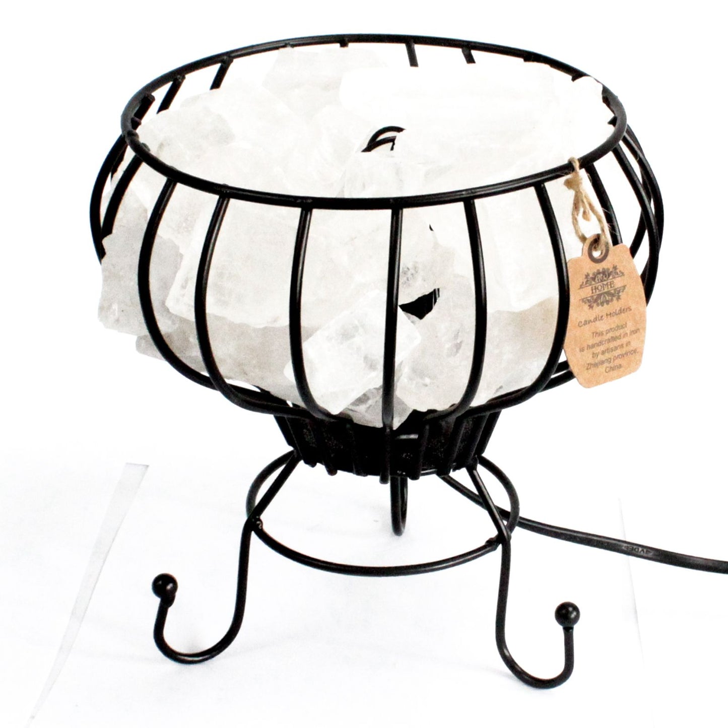 Niedriges Salzstein Feuerstelle Set Mit Kabel Und Glühbirne Aus Weißem Himalaya Salz