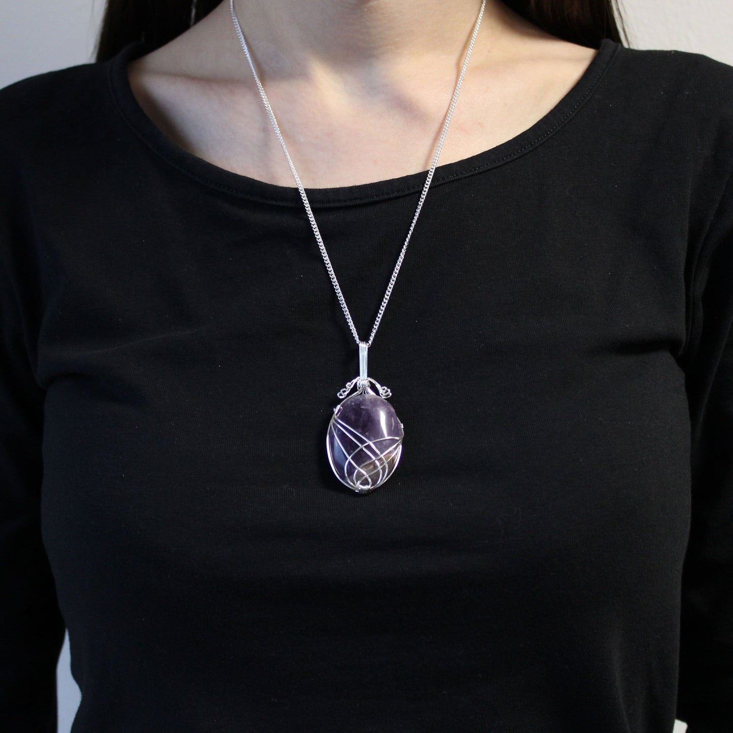 Wirbel Umwickelte Edelstein Halskette - Amethyst