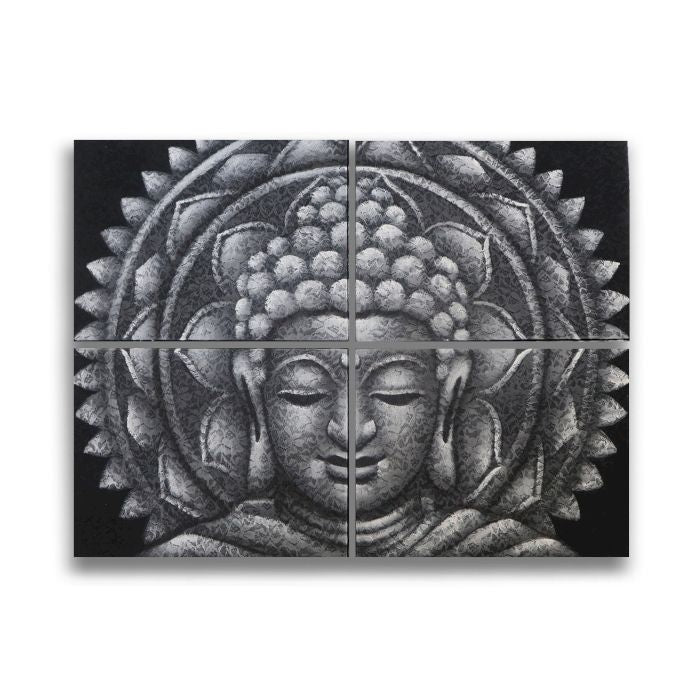 Grau Buddha Mandala Brokat Detail 30x40cm x 4
