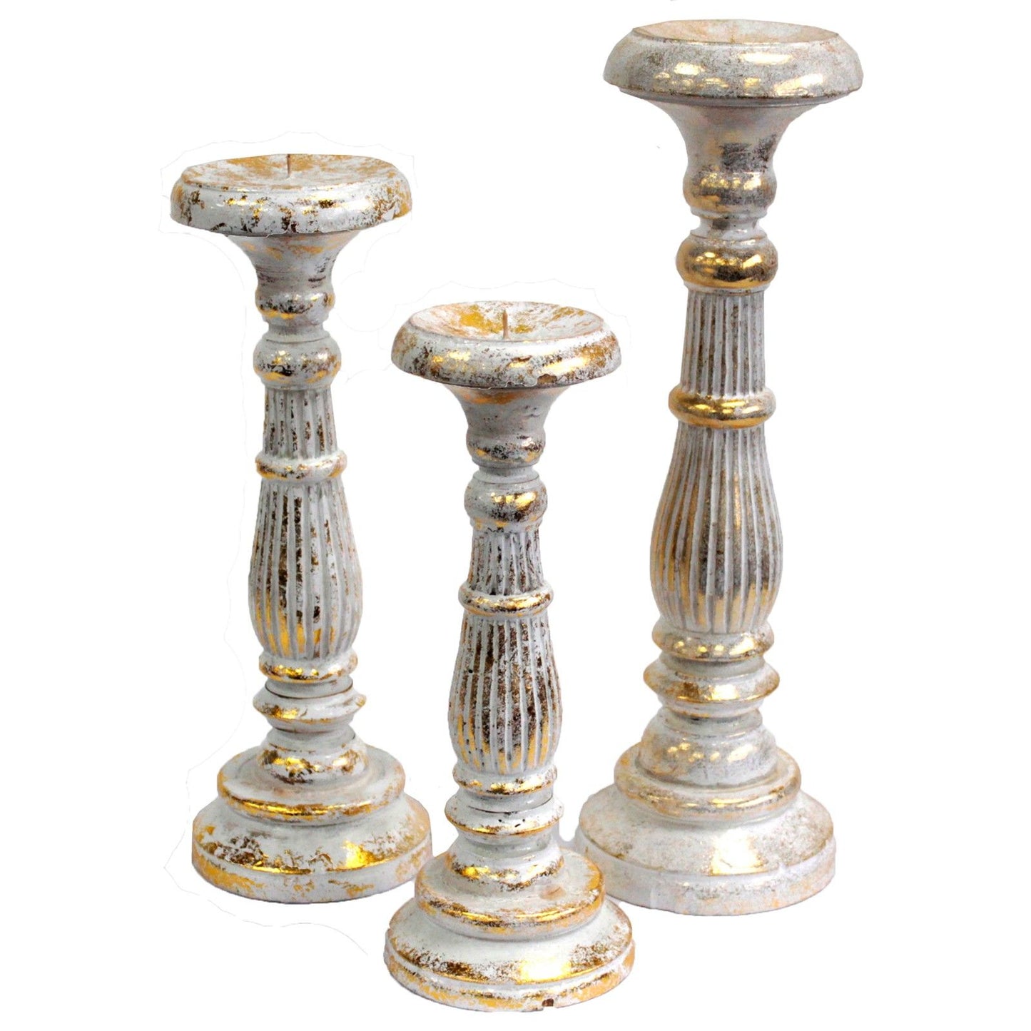 Kleiner Kerzenständer Weiß Gold Handgefertigt Aus Albesia Holz Vintage Stil