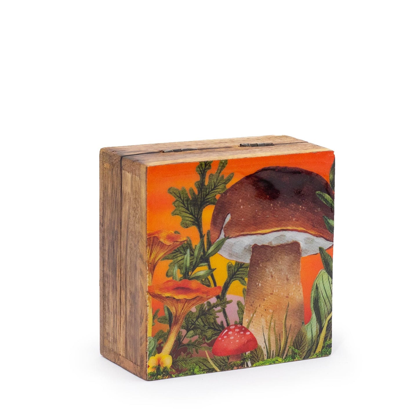 Kleine Emaille Viereckige Box 10x10x4,2cm - Pilz Design Dunkelrot