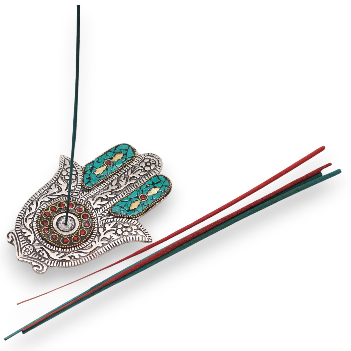 Grüner Kleiner Hamsa Räucherstäbchenhalter 13x5,5cm