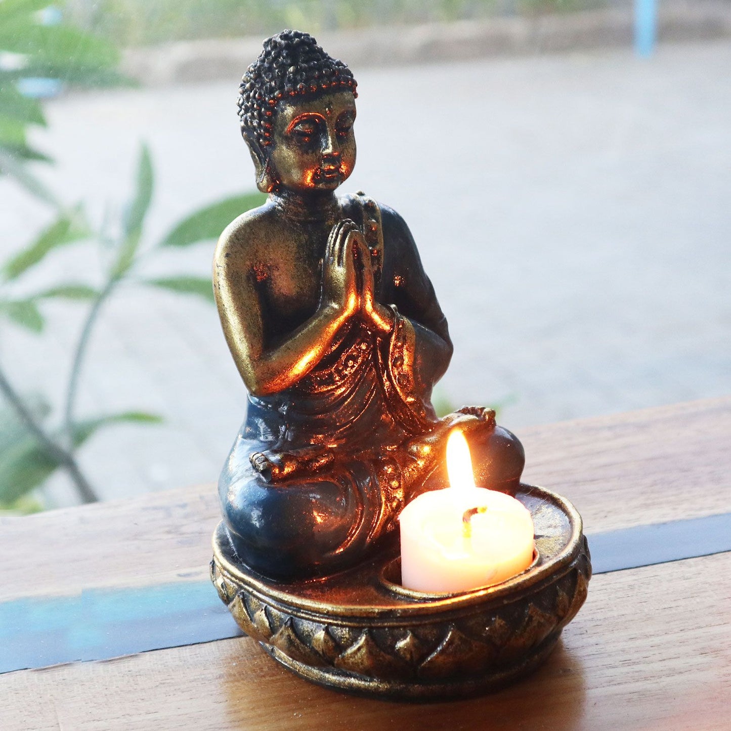 Buddha Kerzenhalter Rot Mittelgröß