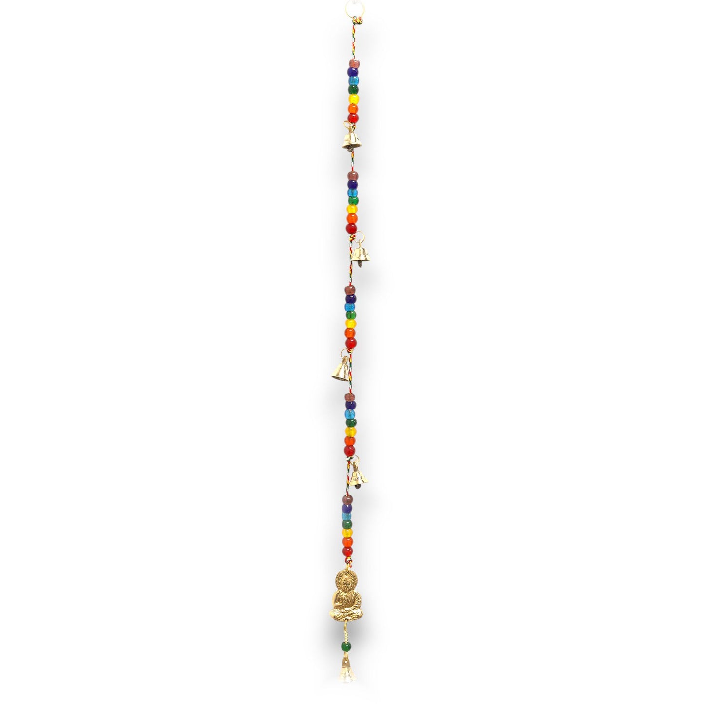 Indische Klangspiel Edelstahl Buddha Mit Chakra Perlen Schnur Glocken 53cm