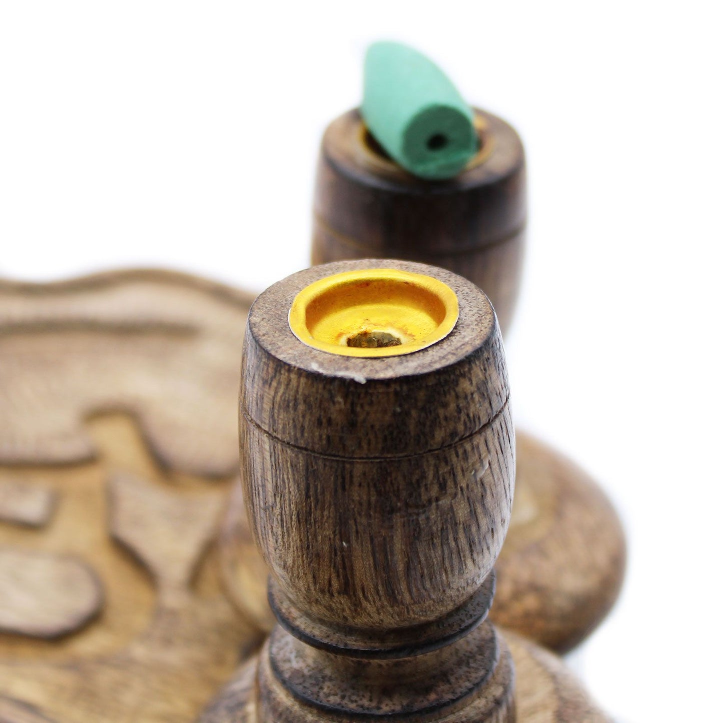 Mango Holz Rückflussbrenner mit Messing Buddha