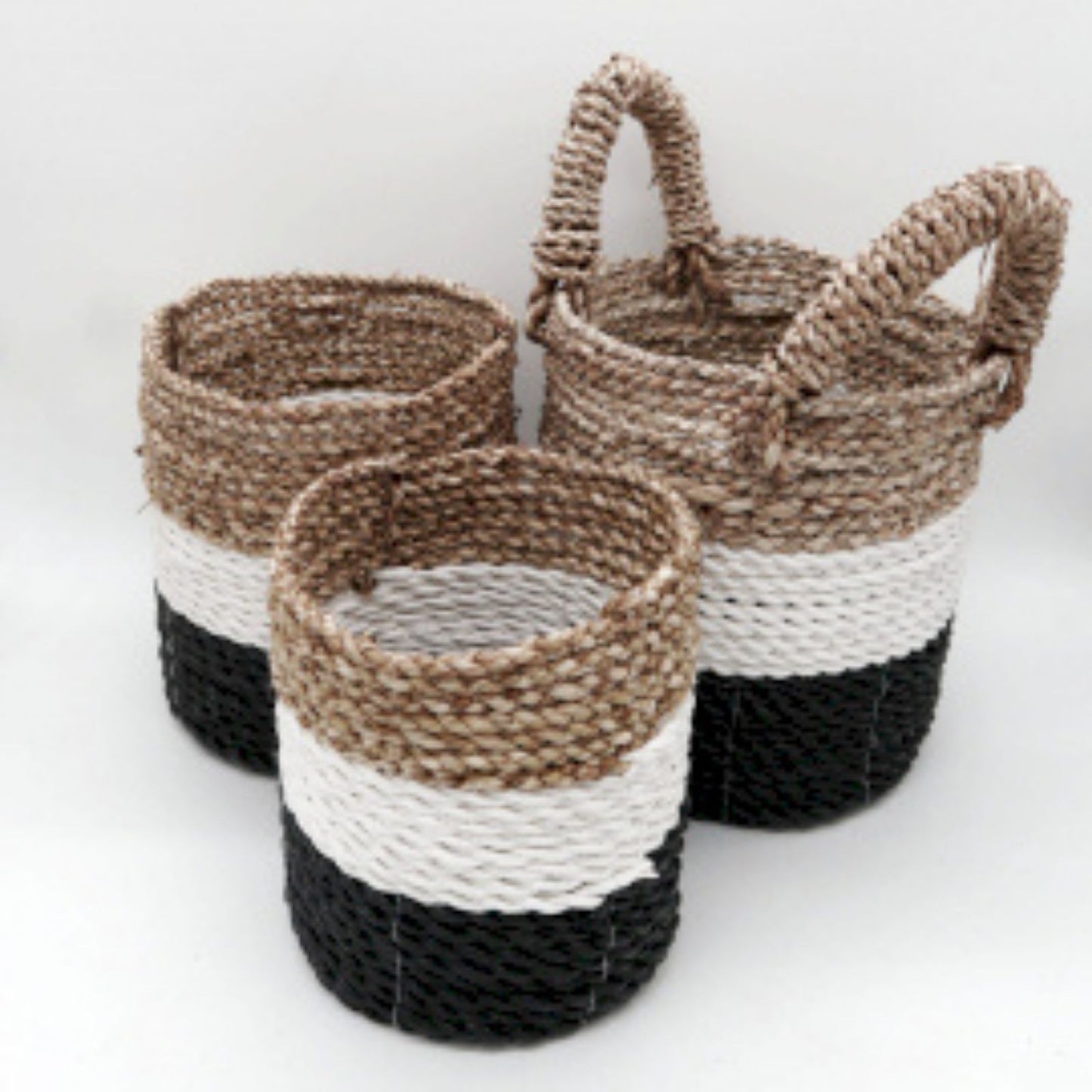 Seagrass Korb Set Dunkelgrau Weiß Natur