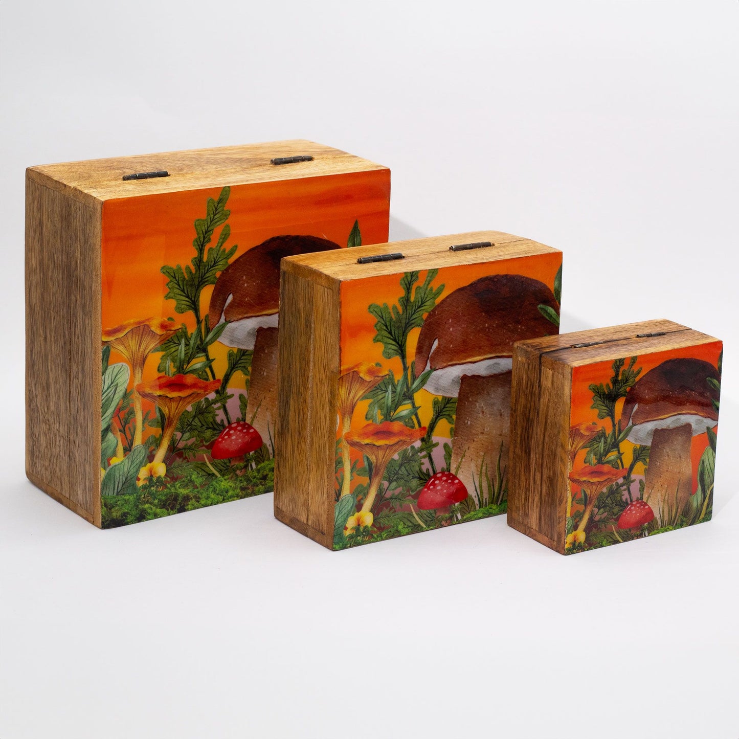 Kleine Emaille Viereckige Box 10x10x4,2cm - Pilz Design Dunkelrot