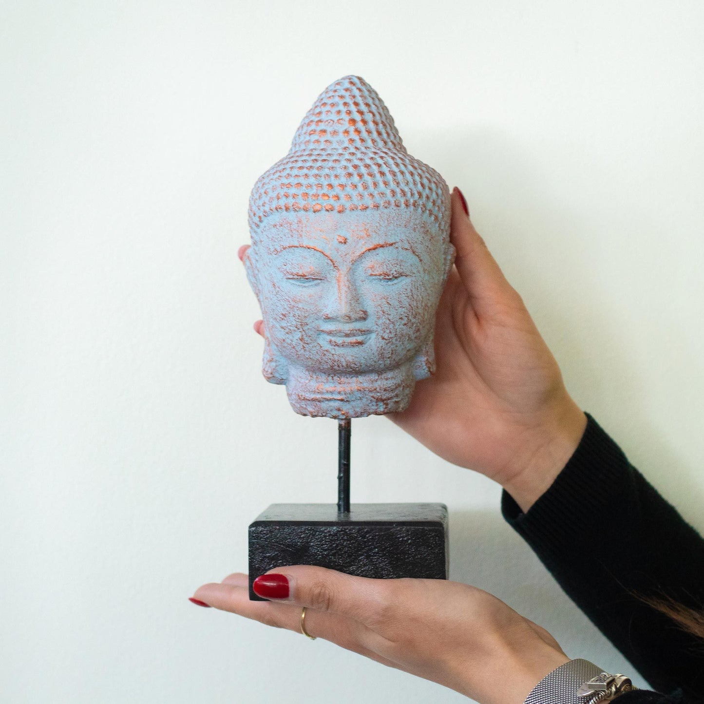 Stillstand Buddha Kopf Auf Ständer - Blau Kupfer