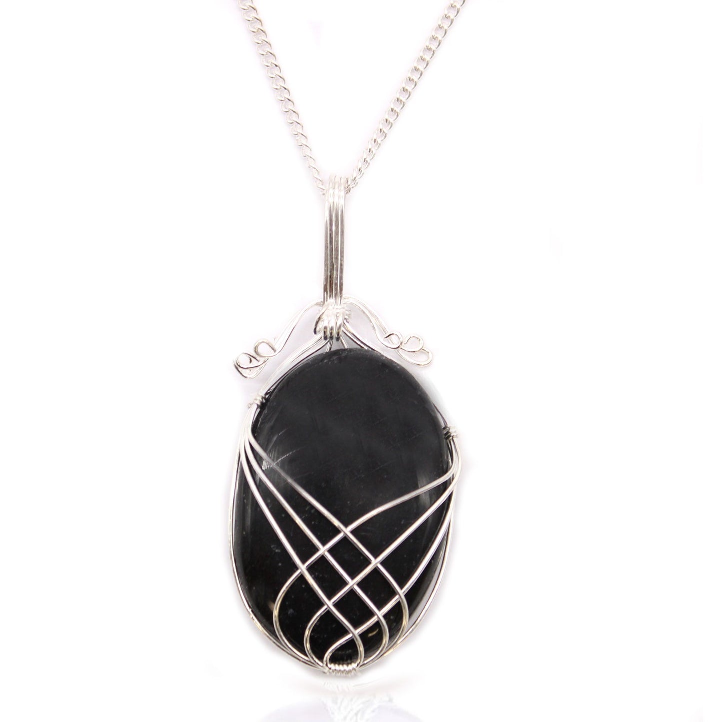Swirl Umwickelter Edelstein Halskette - Schwarzer Onyx