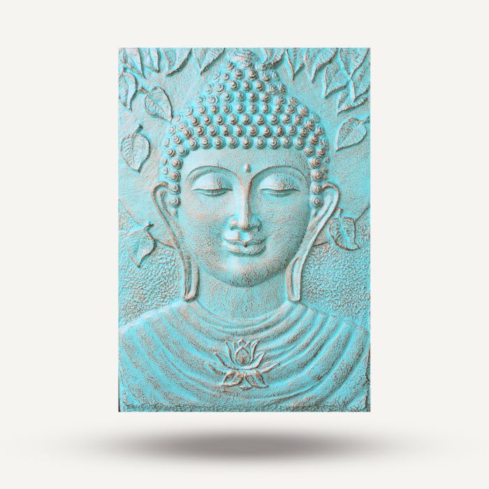 Großer Buddha Eisenrahmen Türkis Relief 0,7x1m