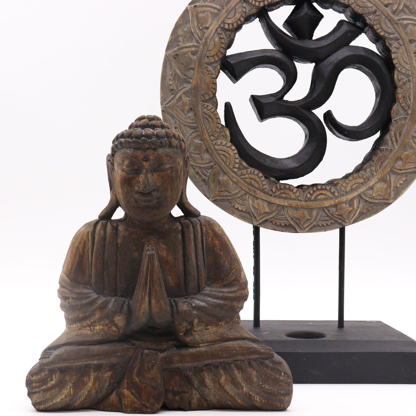 Buddha Feng Shui Set Om Grau und Schwarz Zwei Designs