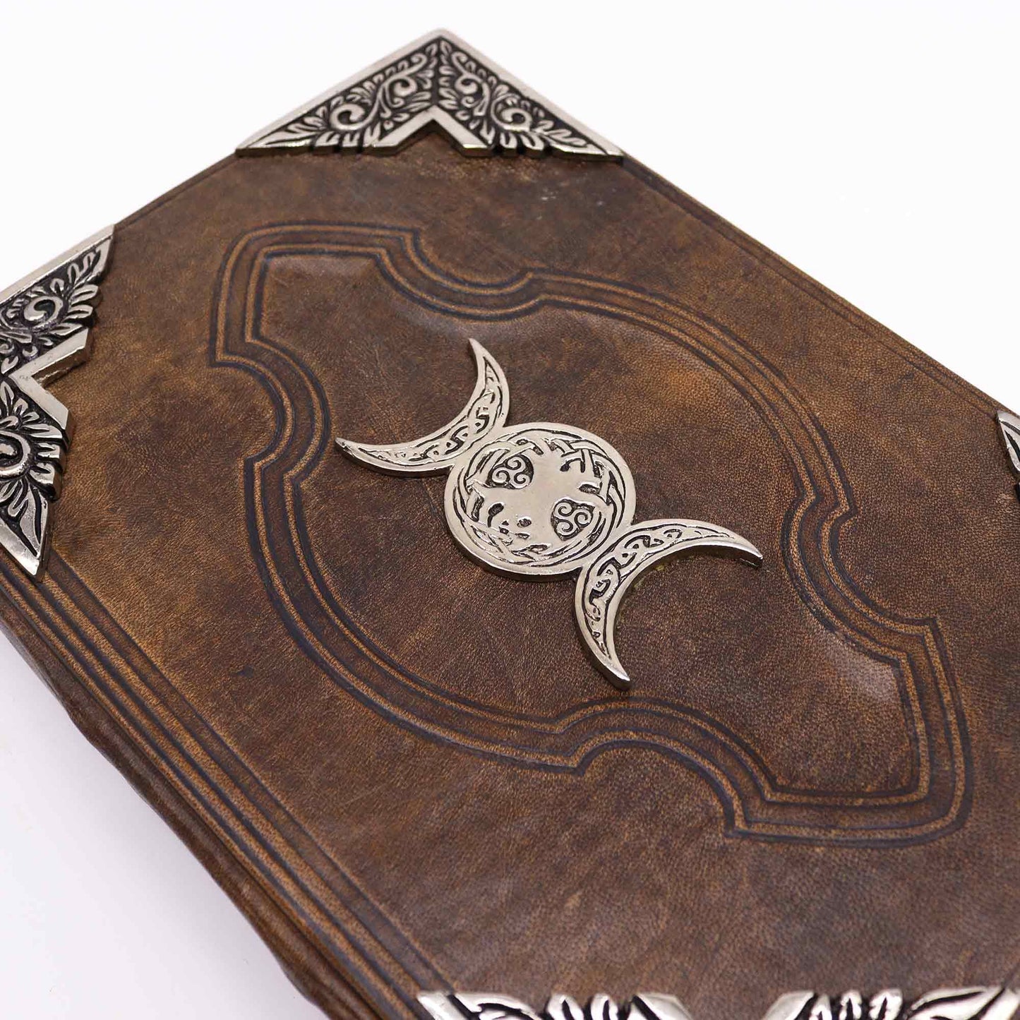 Robustes Braunes Lederbuch Mit Zink Dreifachmond Dekor 200 Deckle Kanten Seiten 26x18cm