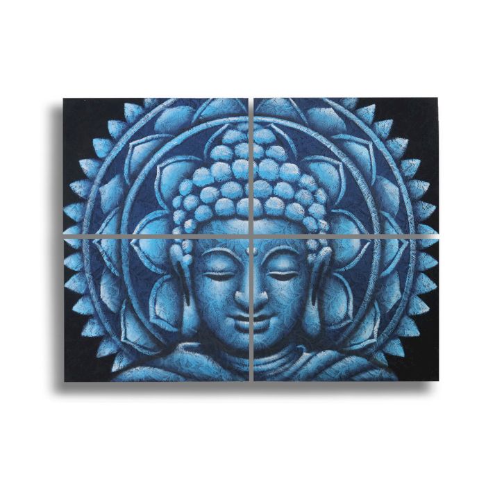 Blaue Buddha Mandala Brokat Detail 30x40cm x 4