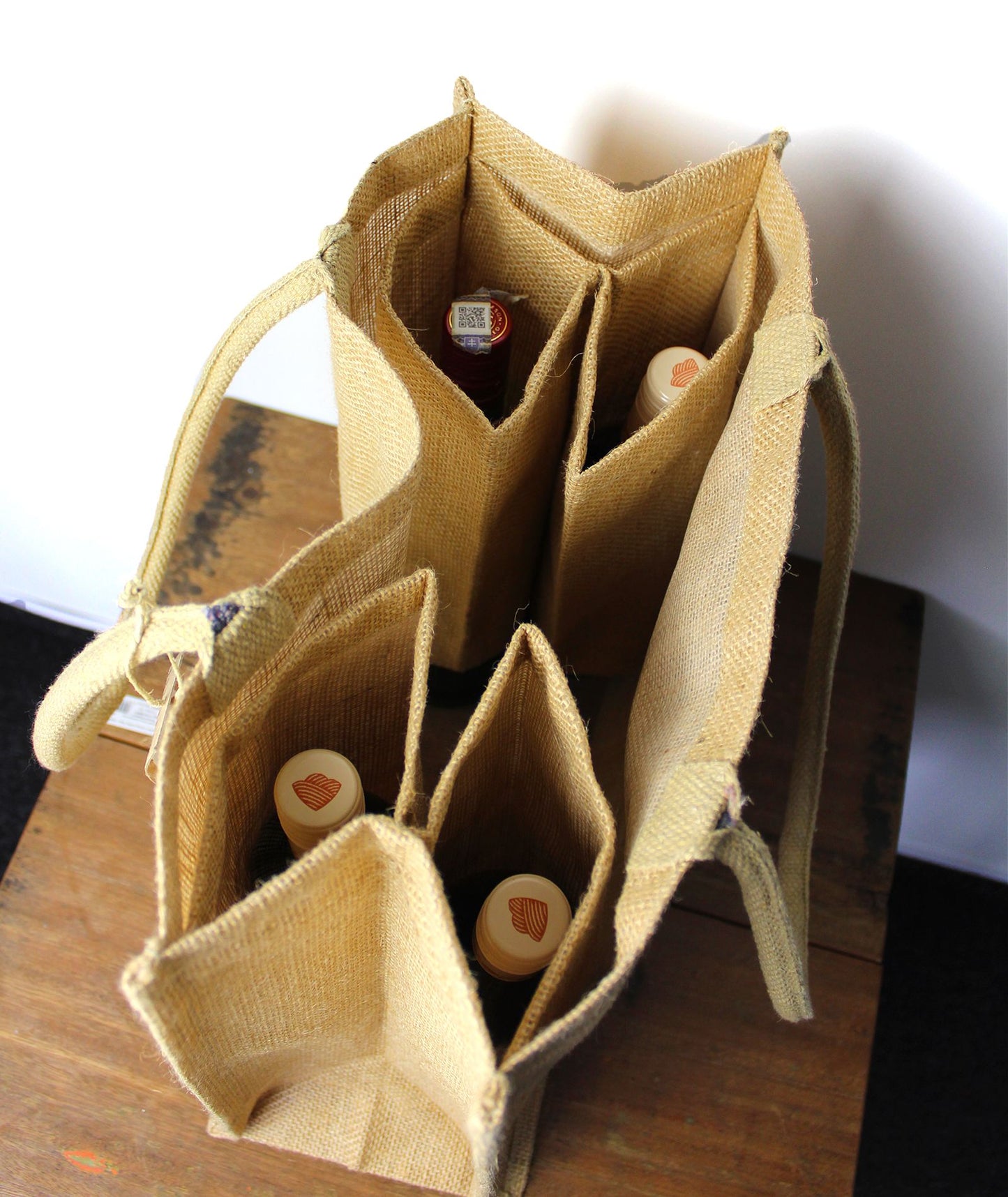 Große Jute Einkaufstasche Mit Flaschenhaltern