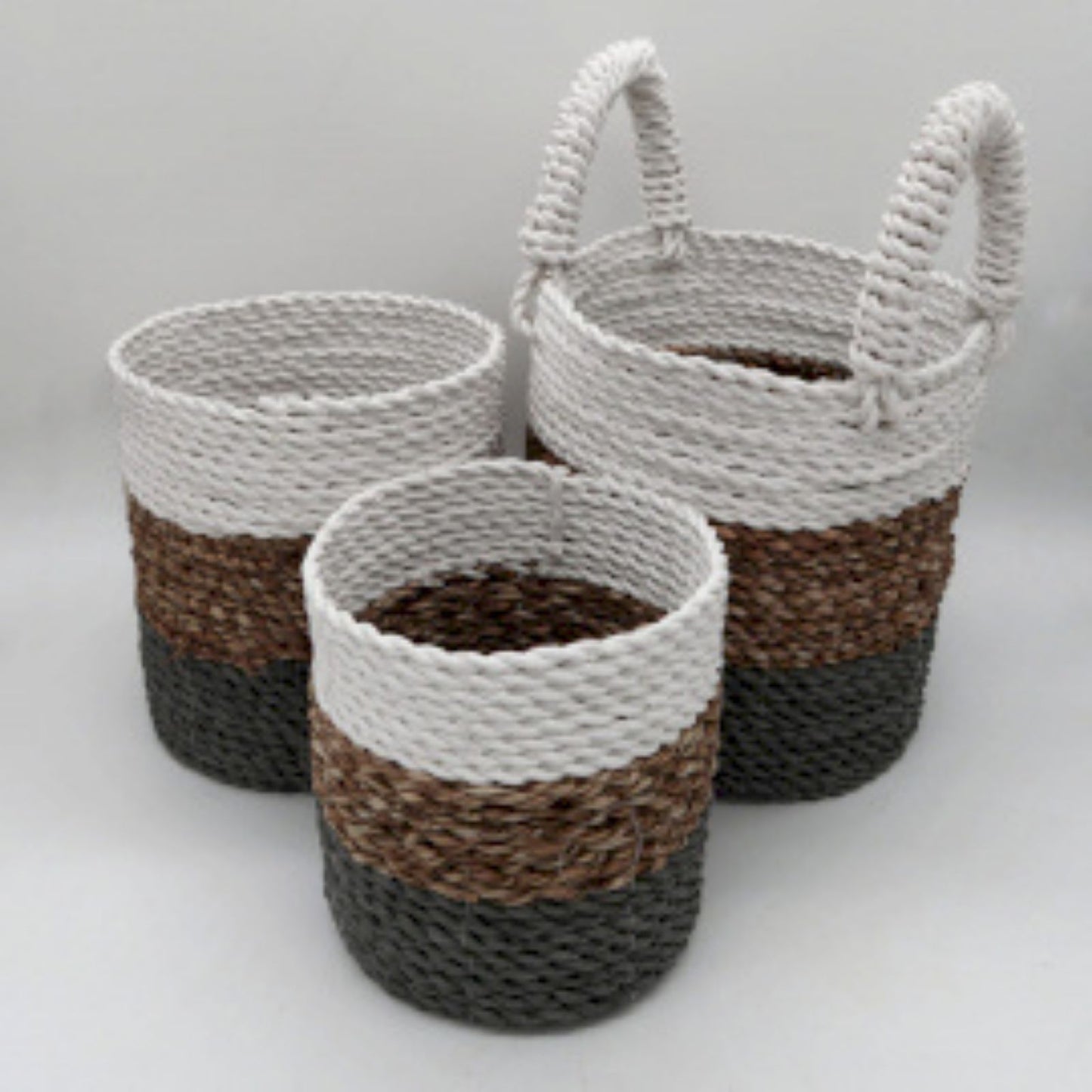 Seagrass Korb Set Grau Natur Weiß