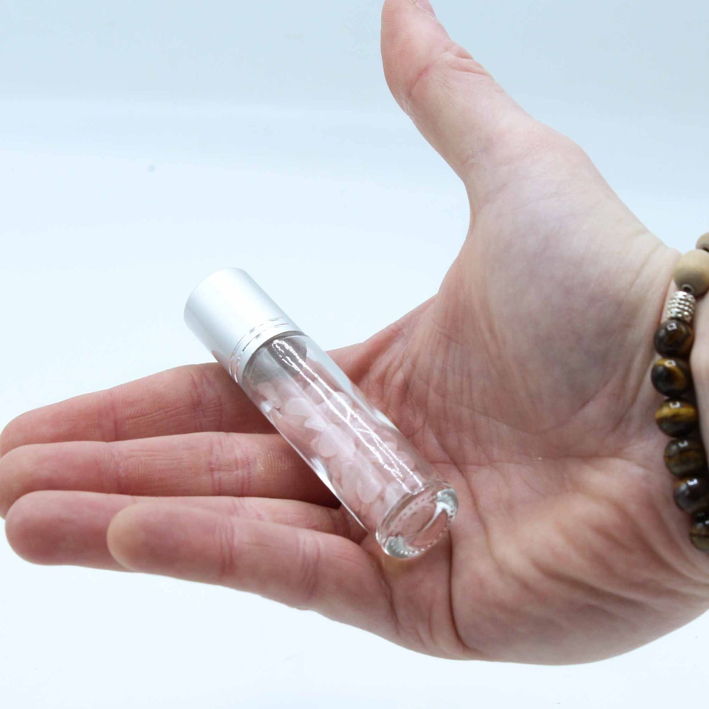 Edelstein Ätherisches Öl Roll-On Flasche - Amethyst - Silberner Deckel + Edelstein Roll Tipp für 5ml Flasche - Amethyst