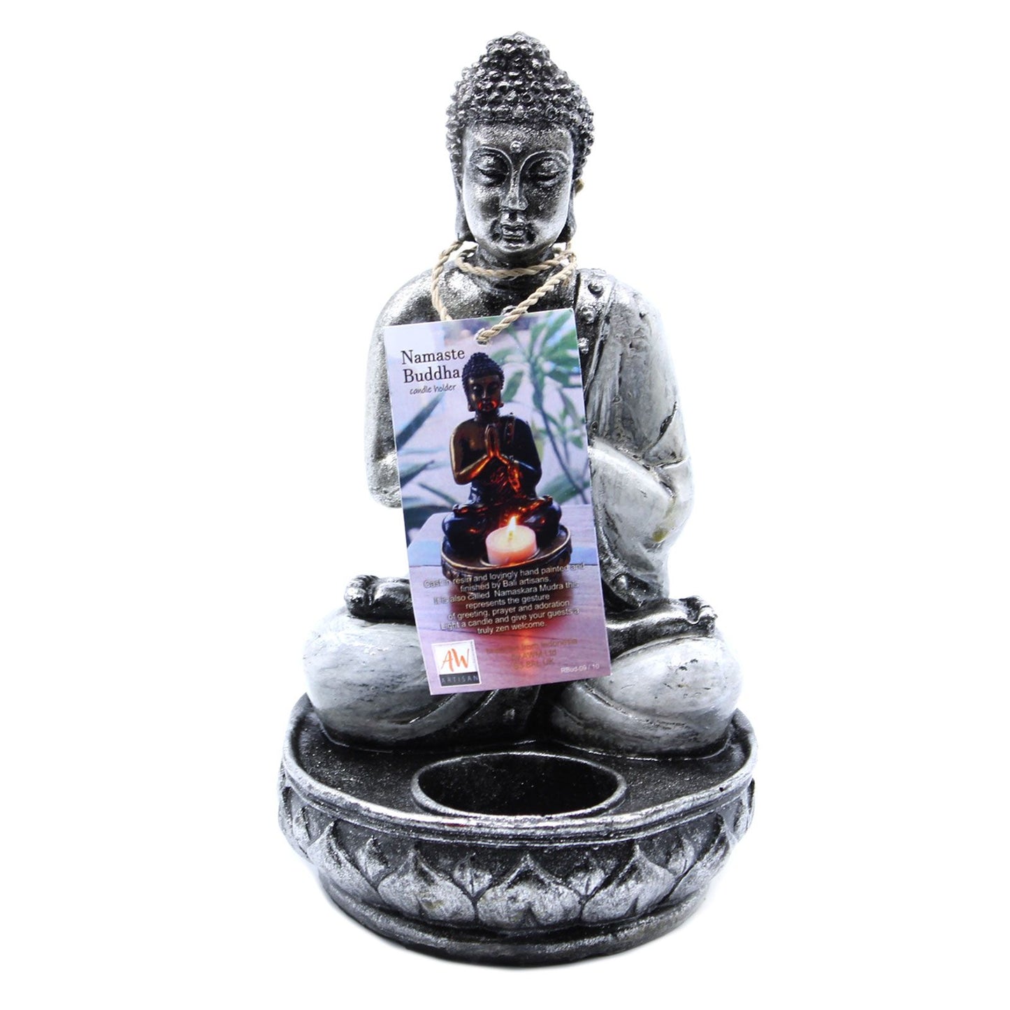Buddha Kerzenhalter Weiß Mittelgroß Handbemalt von Bali Kunsthandwerkern