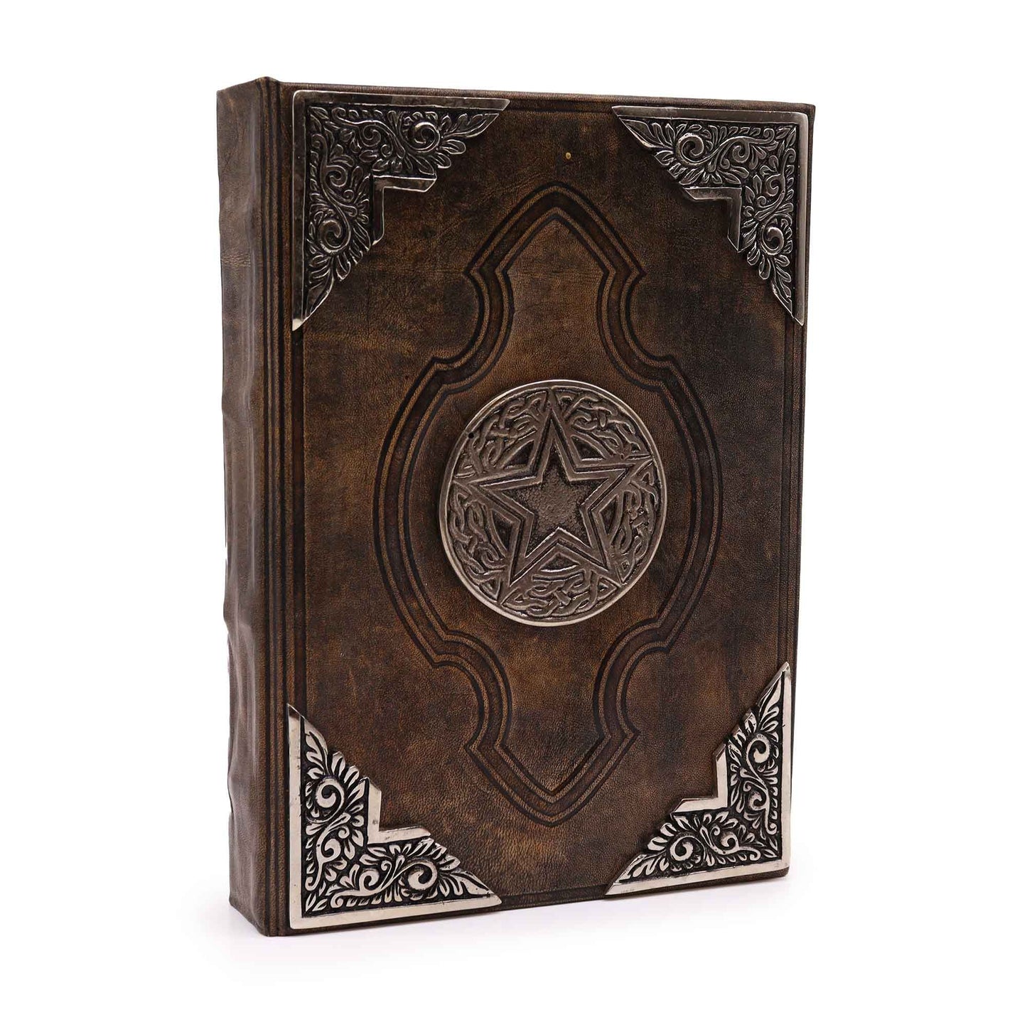 Braunes Tan Buch Mit Zink Pentagon Dekor 200 Deckle Edge Seiten 26x18cm