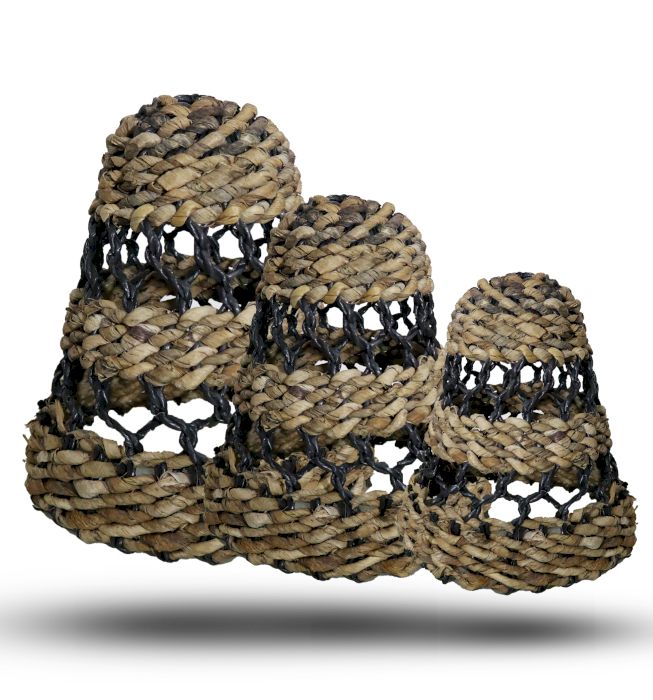 Natürliche Bananenblatt und Hitam Raffia Lampenschirme - Set von 3