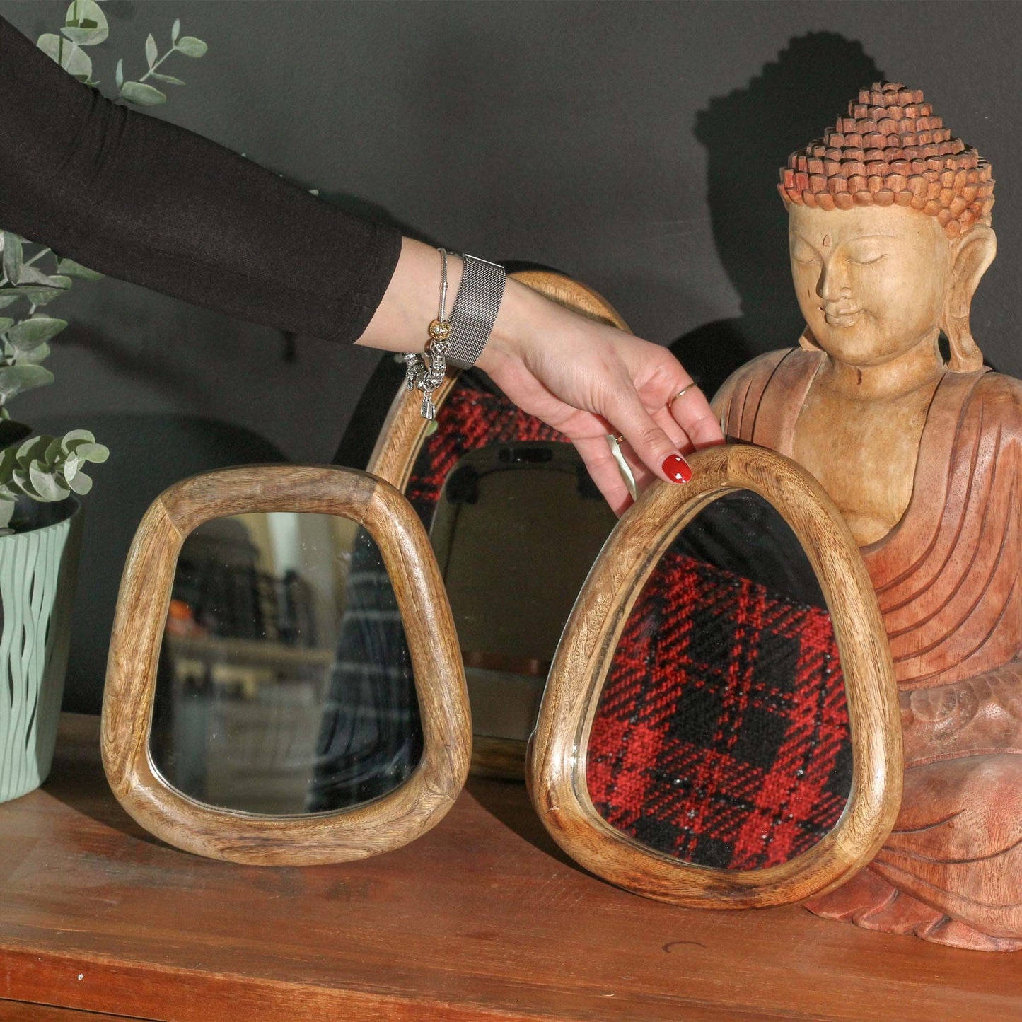 Set Mit 3 Kieselsteinförmigen Spiegeln - Dunkelbraune Oberfläche