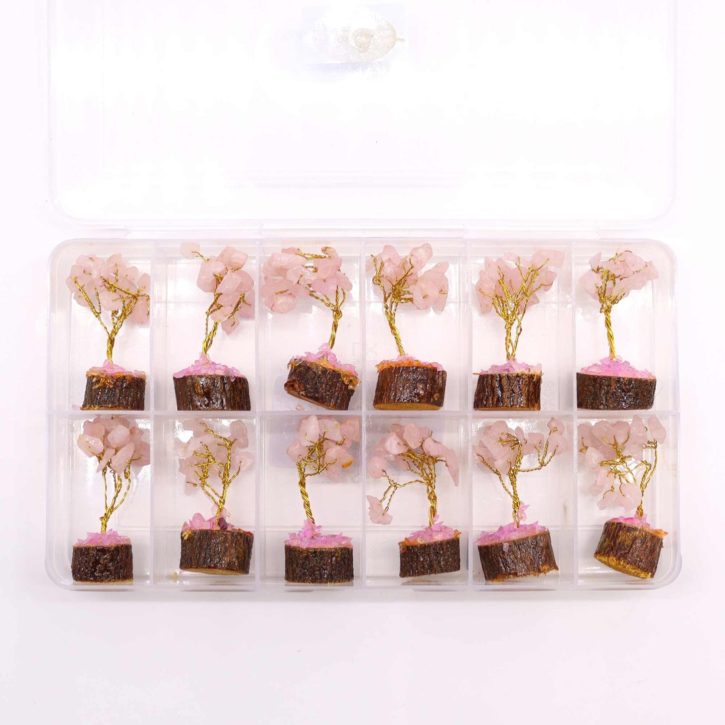 Mini Edelsteinbäume Auf Holzbasis - Rose Quarz Mit 15 Steinen