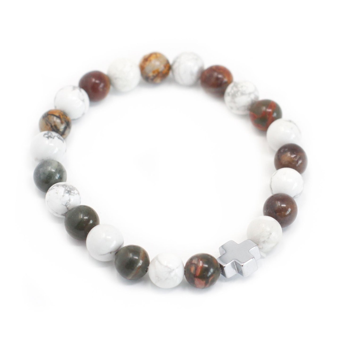 Set von 2 Freundschaftsarmbändern aus Edelsteinen - Frieden - Picasso-Jaspis und Weiße Howlite