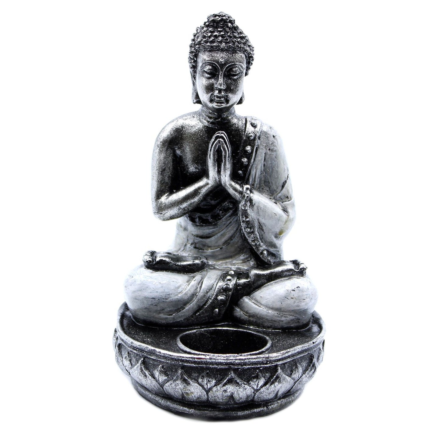 Buddha Kerzenhalter Weiß Mittelgroß Handbemalt von Bali Kunsthandwerkern