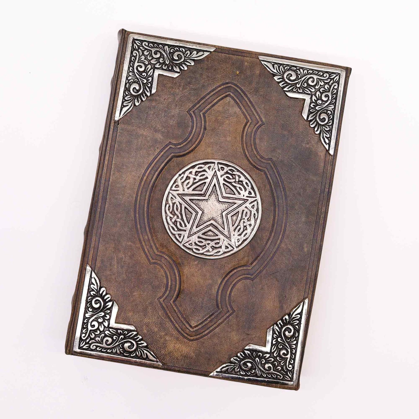 Braunes Tan Buch Mit Zink Pentagon Dekor 200 Deckle Edge Seiten 26x18cm