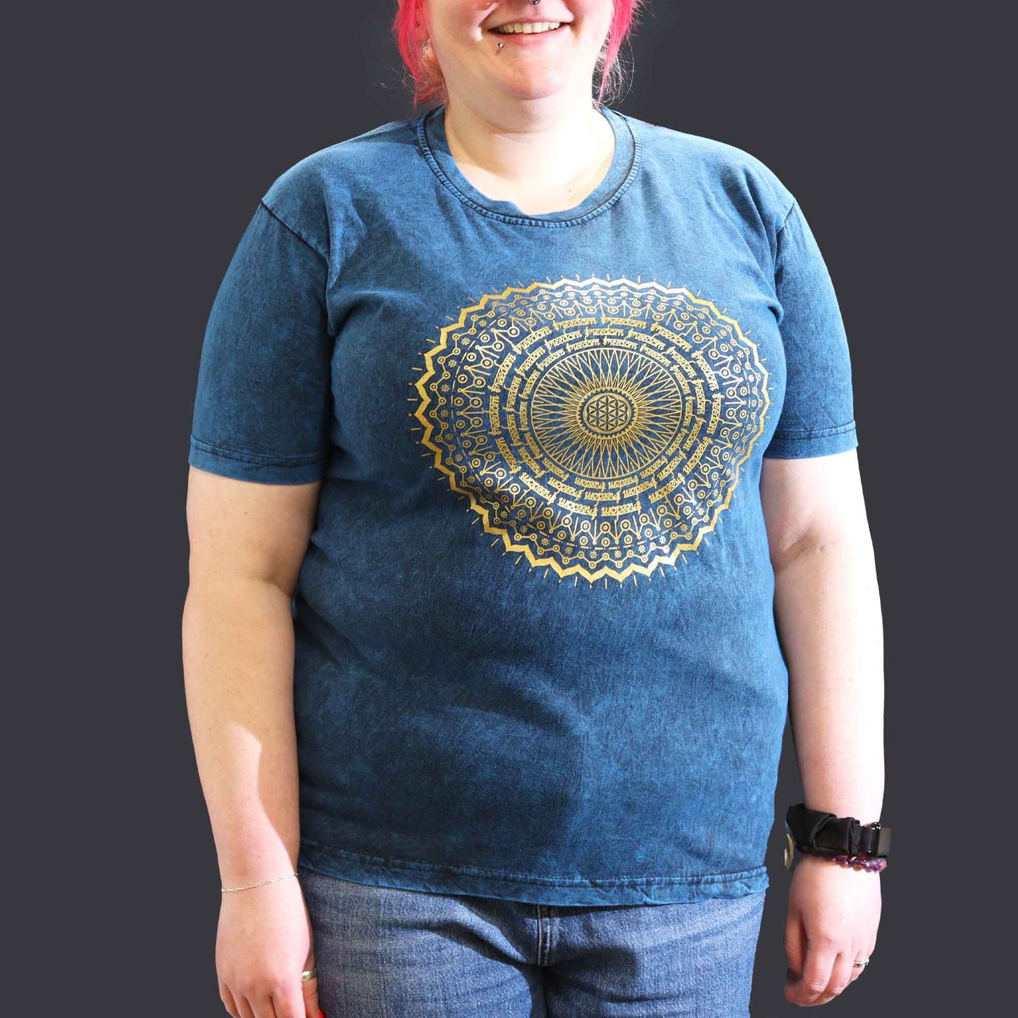 XLarge Stein Gewaschene T-Shirt Mandala Blau